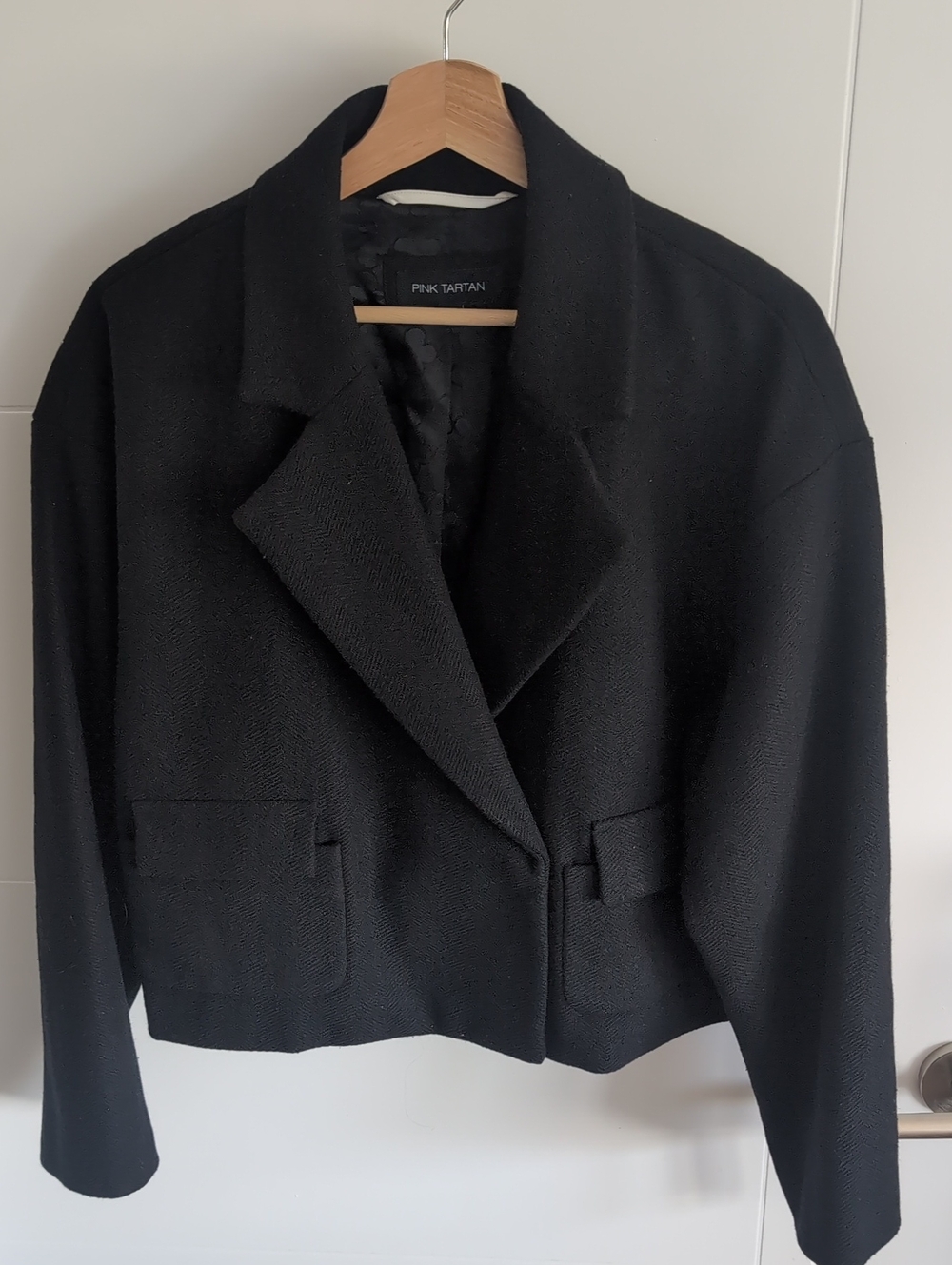 Pink Tartan NWT Black Wool Blend Cropped Retro Jacket